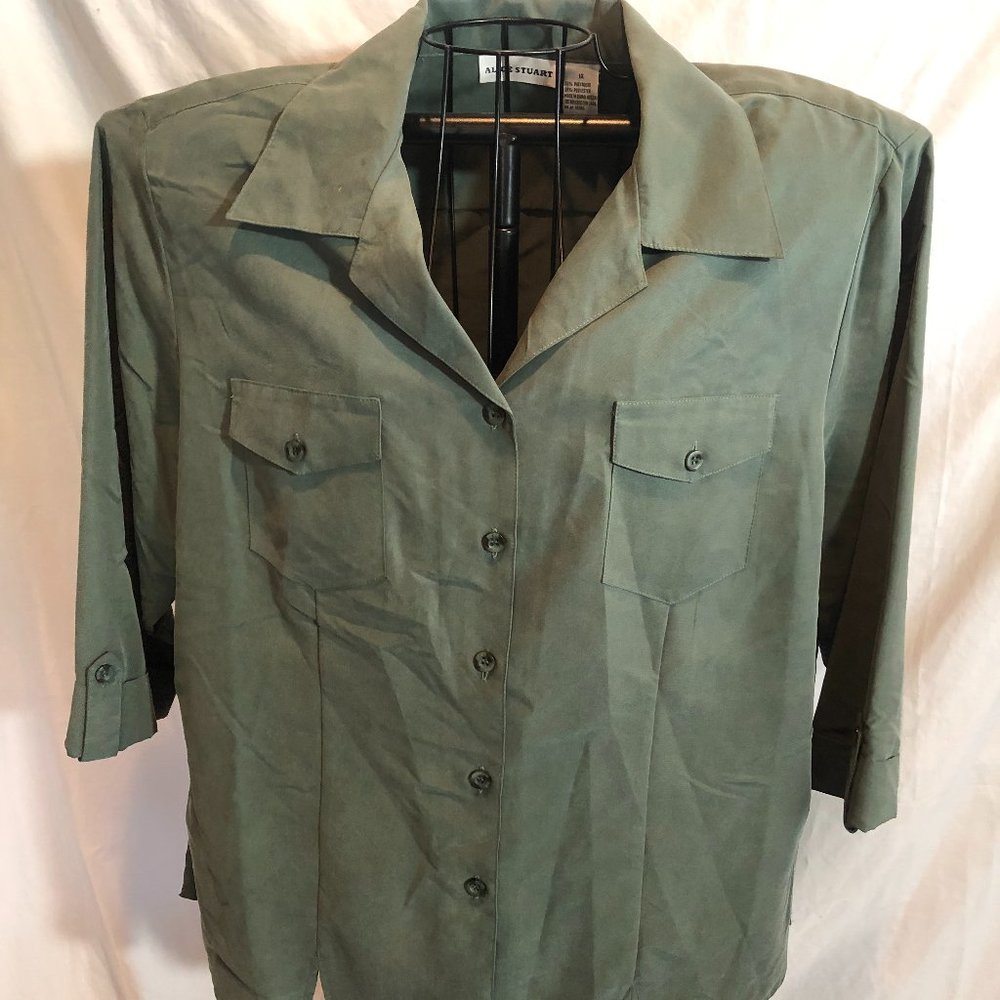 Alice Stuart 1X Green 3/4 Sleeve Blouse READ DESCRIPTION